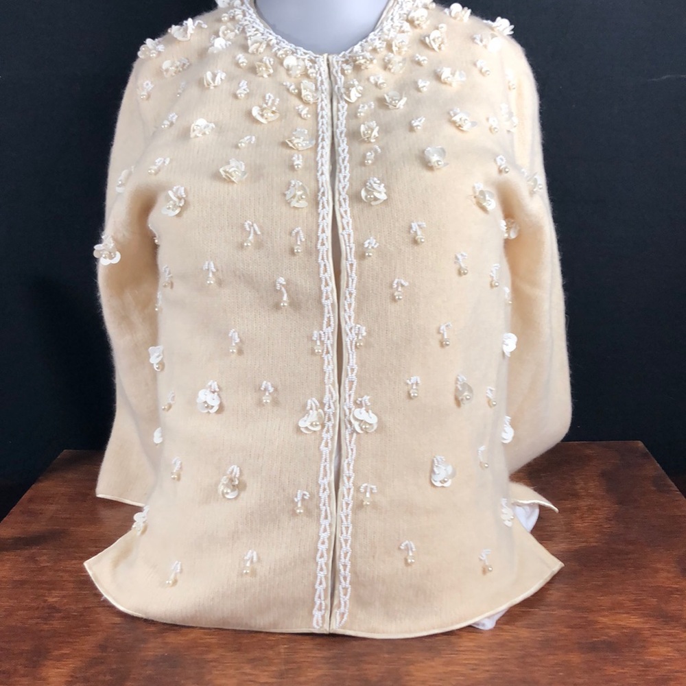 Amazing Vintage B. Altman & Co. Cream Sweater w/Sequins and Beads